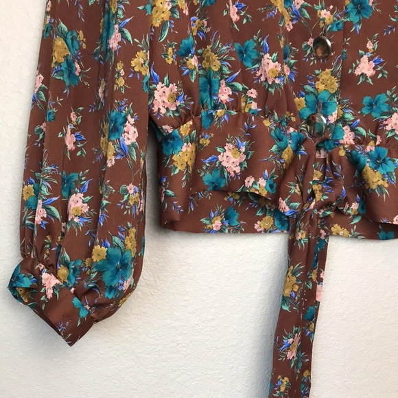 Zara | Brown Floral Tie Top - Picture 4 of 8